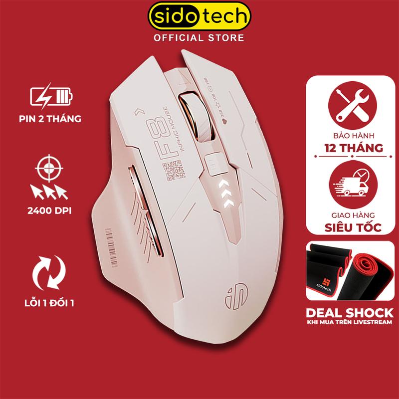 Chuột máy tính không dây gaming SIDOTECH F8 màu trà sữa tích hợp pin sạc 6 nút thiết kế công thái học độ nhạy 4 mức chỉnh 2400 DPI silent tắt tiếng chống ồn wireless chơi game liên minh csgo dota valorant trên PC Laptop - Hàng chính hãng