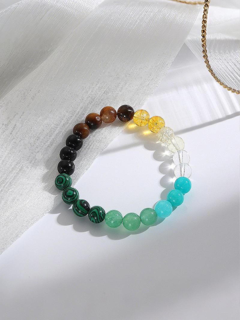 Product Introduction of Natural Crystal Stone Bracelet, Colorblock Beaded Bracelet for Women & Men, Fashion Jewelry for Party, Daily Clothing Decor, Trendy All-match & Exquisite Jewelry for Birthday Gift, Seven Colored Bracelet 3