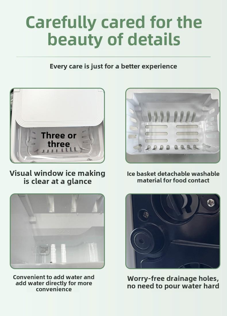 Product Introduction of New Mini Automatic Ice Maker for Home Use, Small Dormitory Low Power Self-Cleaning Round Ice Cube Maker 11