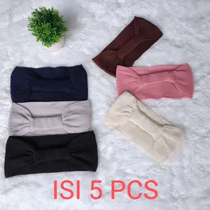 Isi 5 pcs ciput pita rajut dalaman kerudung seri warna inner bandana premuim karet belakang hijab instan salur turki Wanita Dewasa