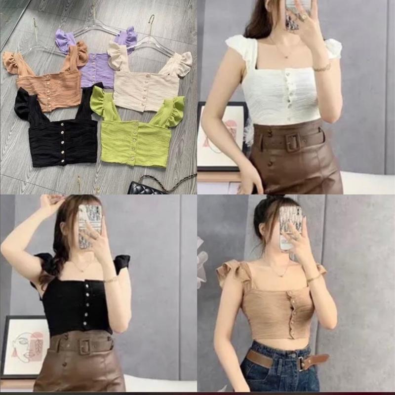  Áo croptop 2 dây cánh tiên cài khuy xᶖnh xẻo 