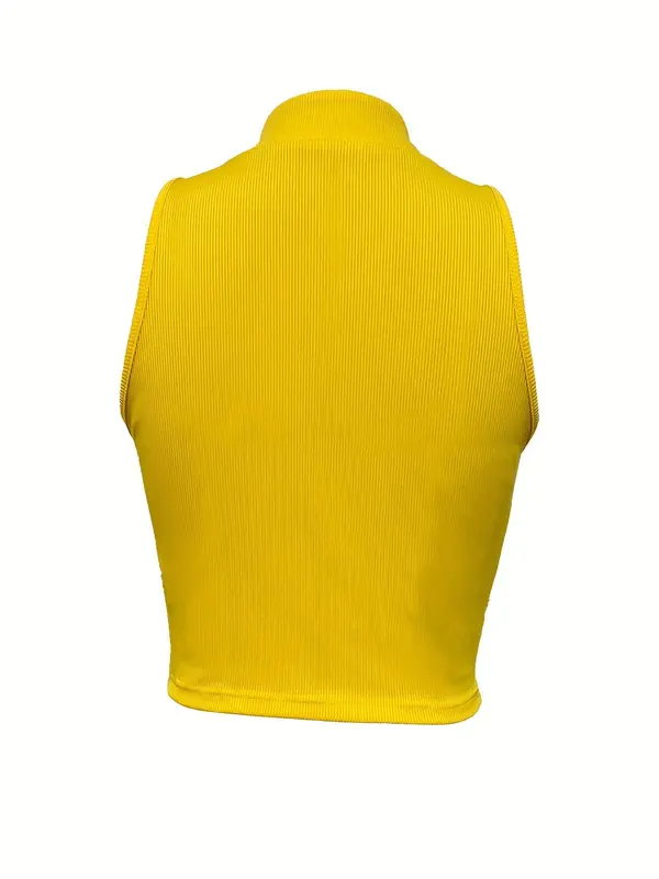 Women's Solid Color Half Placket Zipper Mock Neck Ribbed Crop Tank Top, Casual Sleeveless Cropped Top for Summer, Summer Clothes, Going Out Top, Streetwear, Ladies Clothing for Daily Wear 1
