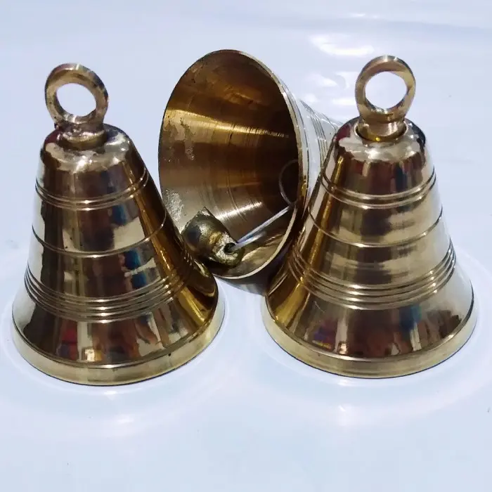 paket isi 3 Lonceng klintingan bandul no.2 diameter 4,5cm.x5,5cm. - kuning brass, 4,5cm.x5,5cm.