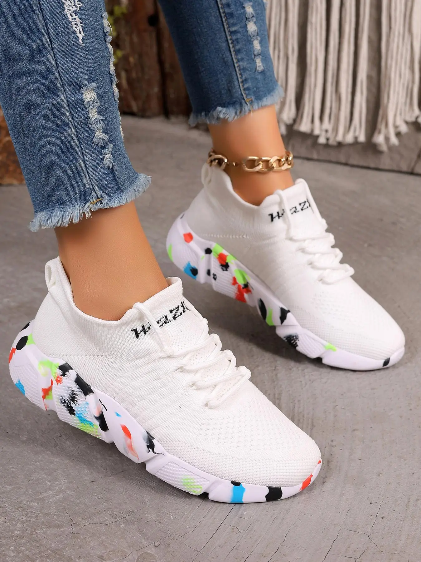 Women's Fashionable Colorful Letter Label Design Sneakers, Casual Breathable Comfortable Sports Running Shoes, All-match Basic Shoes for Daily Wear