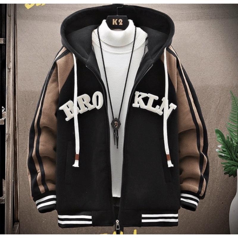 [HOT] Áo Khoác Hoodie Vải Nỉ Logo Thêu BROKIN Có Túi Form Rộng Dây Bản To Như Hình Menswear Nam
