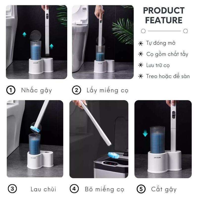 Chổi cọ toilet đóng mở tự động tích hợp miếng tẩy rửa, dụng cụ cọ rửa phòng vệ sinh siêu sạch thế hệ mới 2