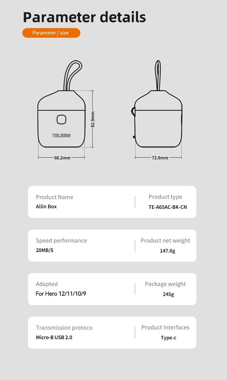 Product Introduction of Bateri untuk GoPro Hero 9 10 11 12, TELESIN, Bateri 1750mAh, 3 Slot, Bahan Silikon, Kalis Kejutan, Kalis Air, Kotak Pengecasan, dengan Pembaca Kad TF 28