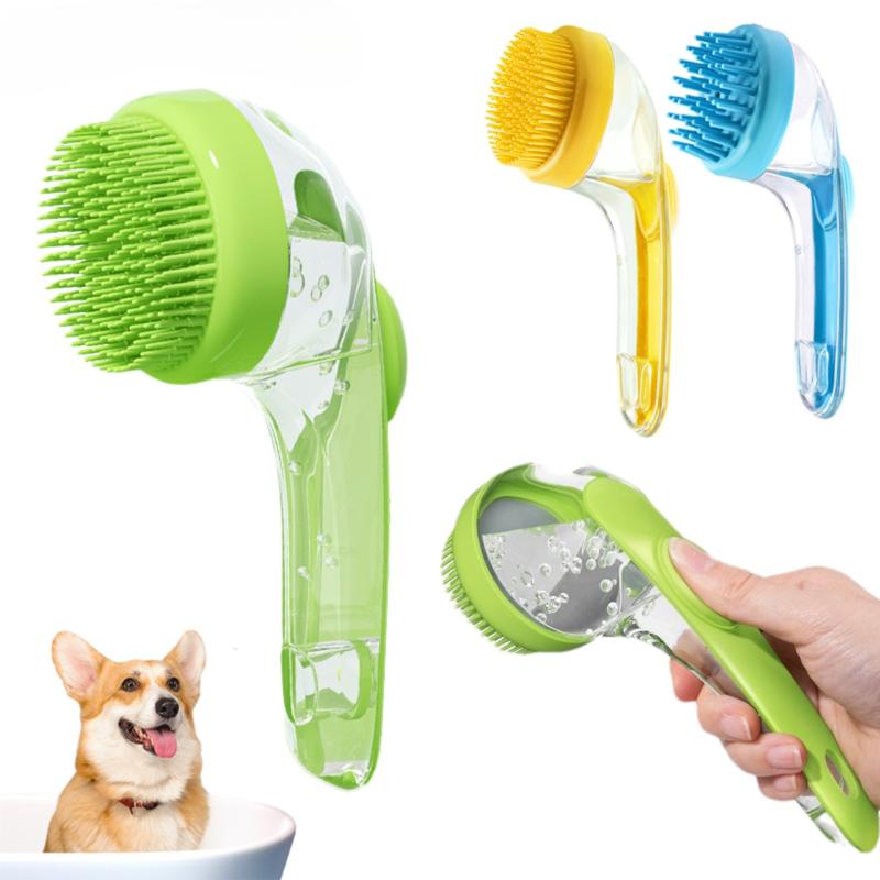 Bàn Chải Silicon Mềm Cho Chó, Bàn Chải Tắm Thú Cưng 2 Trong 1, Lược Chải Lông Mát Xa, Cán Dài, Thích Hợp Cho Chó Và Mèo, Bàn Chải Gội Đầu, Đồ Dùng Vệ Sinh Thú Cưng