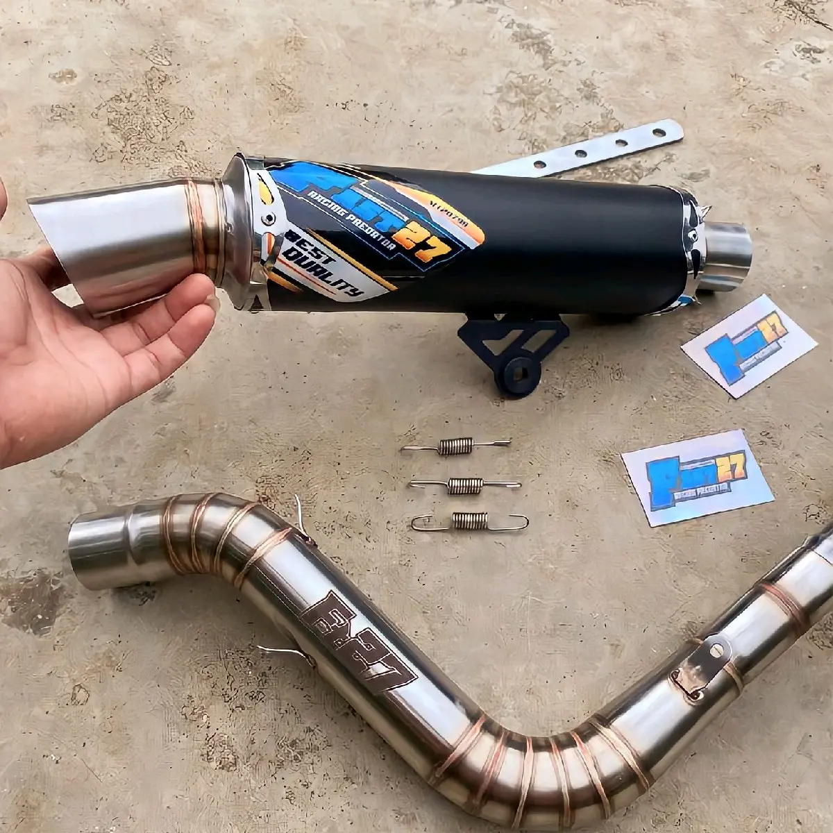 Knalpot Samlong original Fast27 inlet 38mm hitam coating Vario Beat Aerox Mio Scoopy dan lainnya Bracket