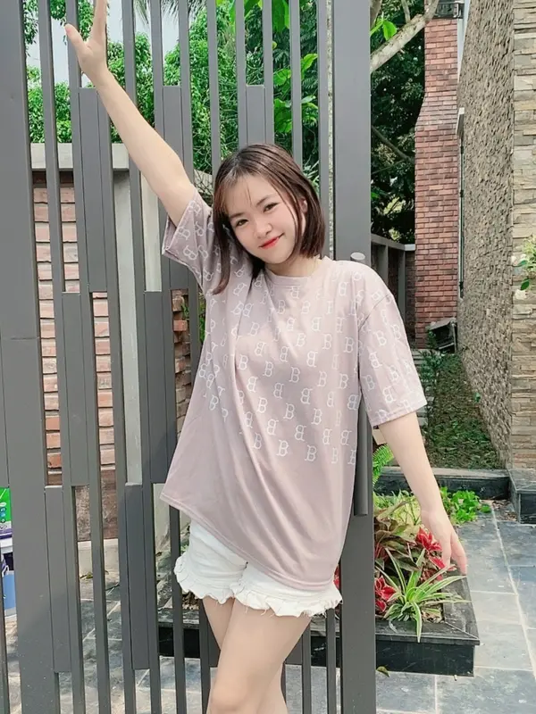 Áo phông chữ B in nửa thân chất cotton khô 3158 Nữ Top hot trend Women Cổ Tròn Màu Đen 8
