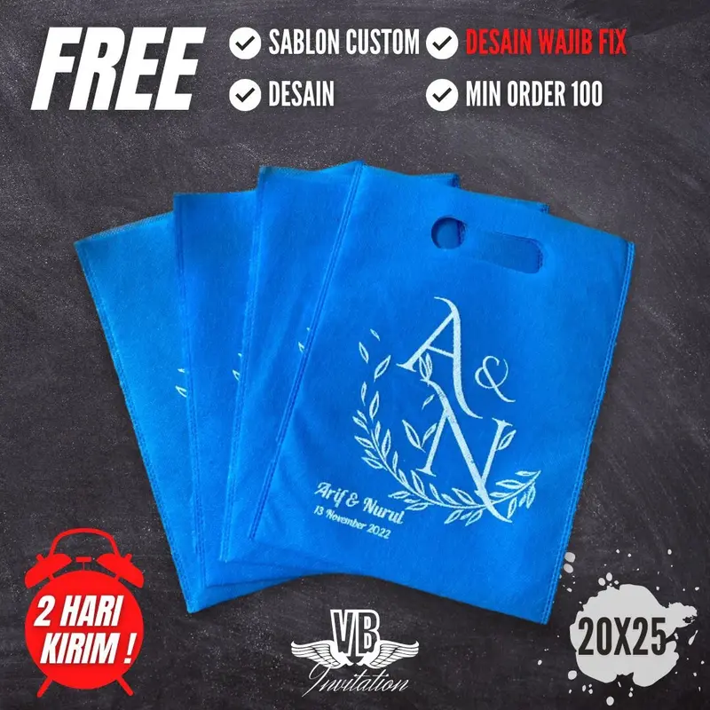 ( Isi 100 Biji ) Tas Spunbond Souvenir Acara Wedding Gratis Custom Nama | FOP 20.25 3