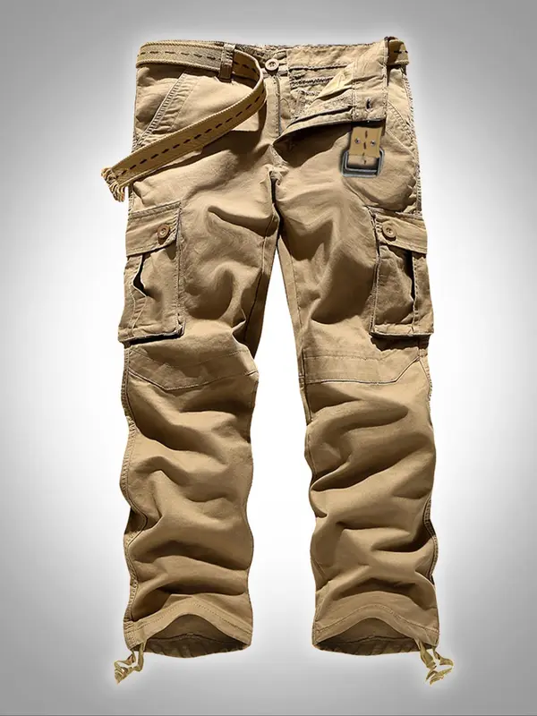 Men's Plain Pocket Button Fly Cargo Pants without Belt, Cargo Pants for Men, Casual Regular Fit Straight Leg Trousers for Fall Winter, Menswear, Comfy Bottoms, Men's Clothing,  Work Trousers Men 6