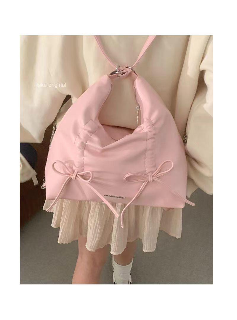 Product Introduction of Pleated Bowknot Backpack for Women 2024 New Trendy Fashion Sweet Tote Bag Casual Large Capacity Bag 9