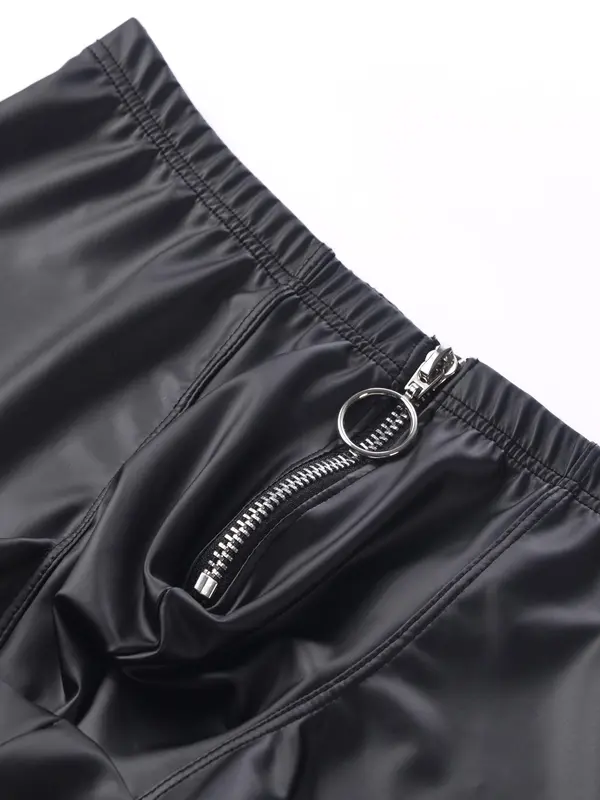 Men's Solid Color Zipper Fly Boxer Brief, Comfy Breathable Sexy Faux Leather Boxer Briefs for Daily Wear, Men's Underwear for All Seasons, Undergarments 4