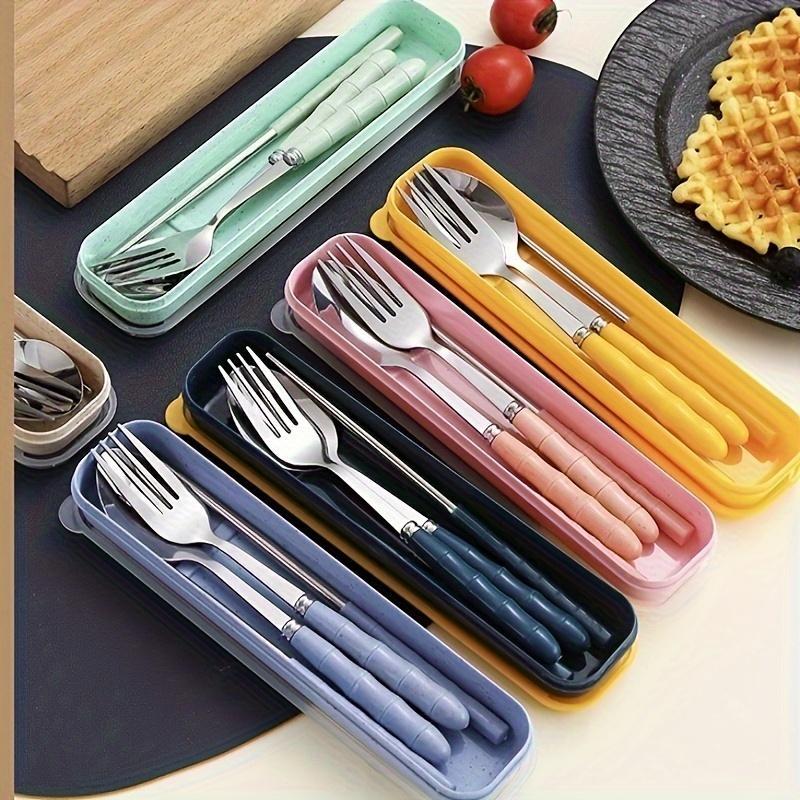 Product Introduction of Portable Cutlery Set with Case, 4 Counts/set Including Spoon, Fork & Chopsticks, Reusable Tableware Set for Lunch, Camping, School, Picnic 17