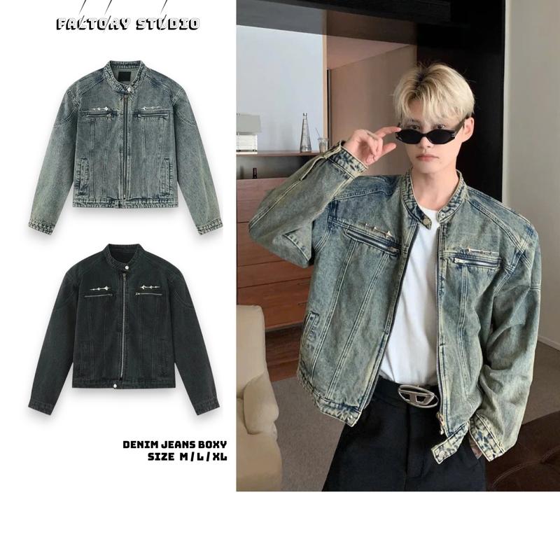 Áo Khoác Jeans Denim Unisex Dây Kéo From Boxy 3 Colors