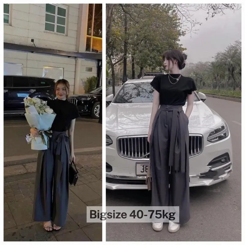 Quần Ống Rộng Phối Dây Nơ To( CÓ BIGSIZE 40- 75KG ) Liền Cạp Cách Điệu 1 Bên Dễ Phối Đồ-XMHH-mã 6324 6