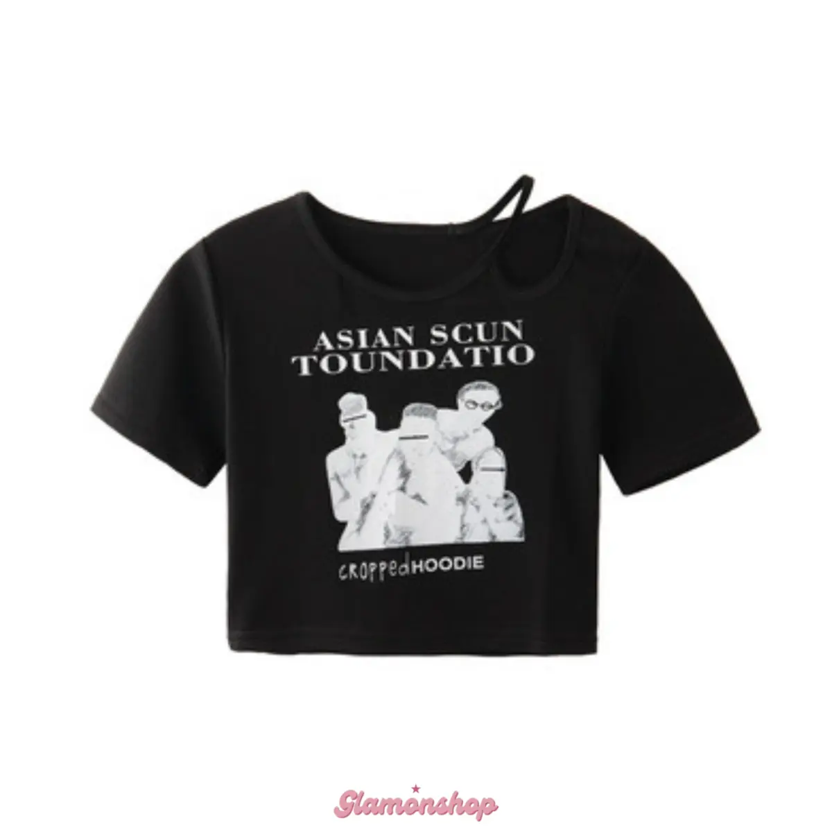 Glamonshop BJ395 Baju Wanita Korean Crop Top Asian Scun Atasan Lengan Pendek Kaos Berongga Cewek Dewasa Tshirt Distro Oblong Katun Oversize Sablon