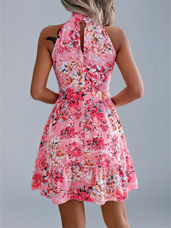 Women's All Over Floral Print Belted Dress, Casual Sleeveless Dress for Summer, Women's Clothes for Beach Holiday 4