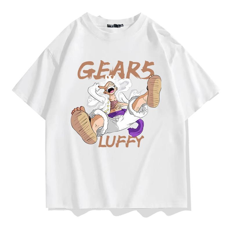 Bajak Laut Raja Luffy dicetak kaos lengan pendek fashion pria katun longgar tren lengan pendek 3