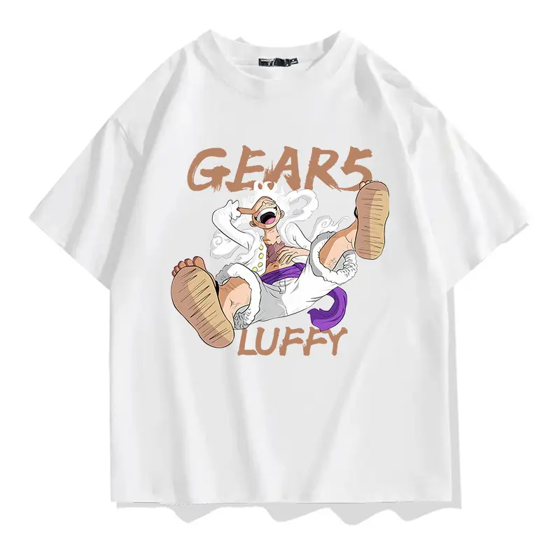 Bajak Laut Raja Luffy dicetak kaos lengan pendek fashion pria katun longgar tren lengan pendek 3
