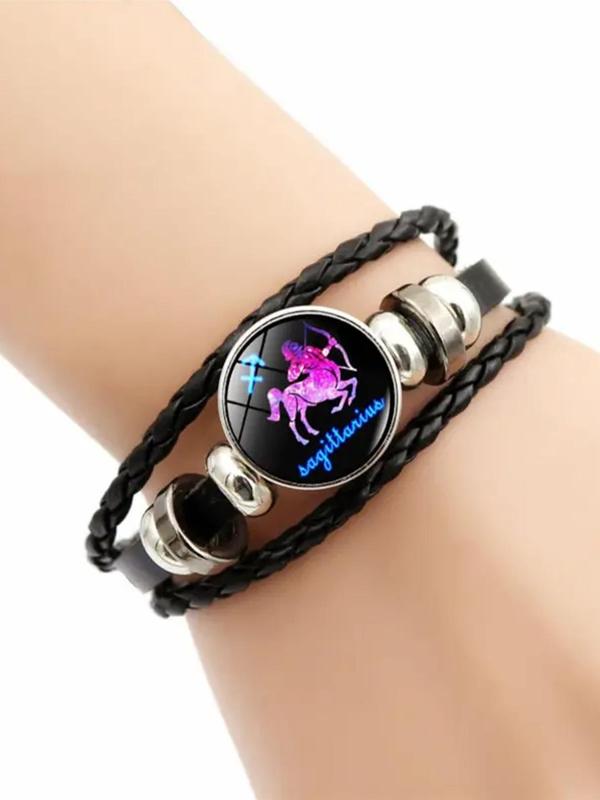 Unisex Vintage Braid Design Twelve Constellations Bracelet, Trendy Casual Beaded Constellation Sign Beaded Bracelet, Fashionable Jewelry As Birthday Gift 3