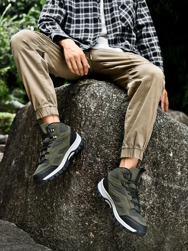 Men's Colorblock Lace Up Hiking Shoes, Casual Comfortable Outdoor Sports Shoes, Durable Shoes for Hiking 5