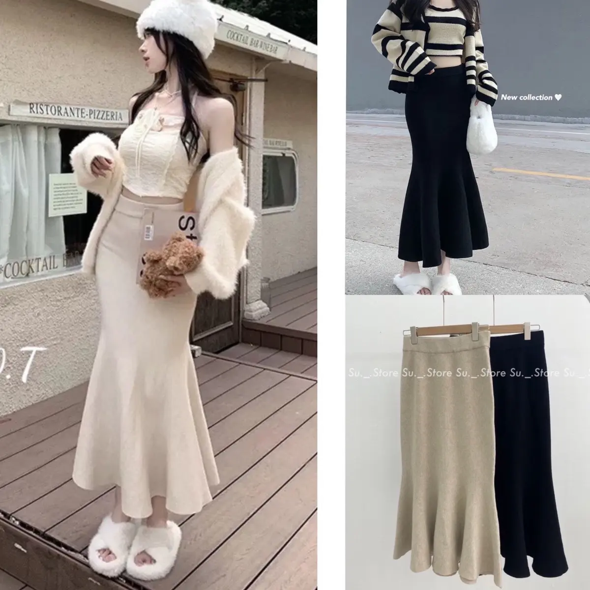 CHÂN VÁY LEN ĐUÔI CÁ DÁNG DÀI co giãn phong cách Hàn Quốc tiểu thư - IMAYBI Nữ Nhung Kem Voi