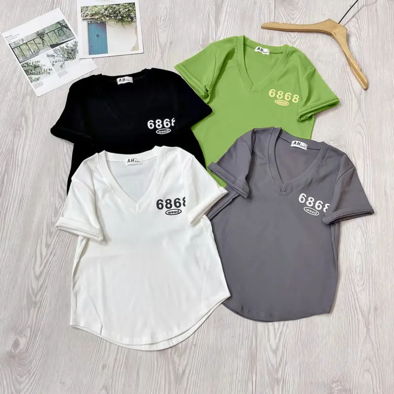Áo Thun Ôm Cổ Tim Vạt Bầu Nữ [Mã B63], Form Tôn Dáng Cotton [6868] Top Women Cổ Trái Tim Màu Đen Shirt Cổ Tròn Sơ Mi Màu Trắng 8