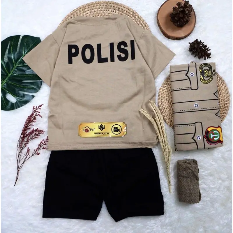 Baju Fashion Setelan Anak Motif Polisi Kostum Celana Pendek 1