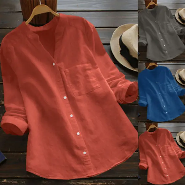 2024 new spring and autumn women's retro cotton and linen shirt loose solid color casual shirt Top Womenswear Blouse Lingerie Comfort Longsleeve Basic Minimalist