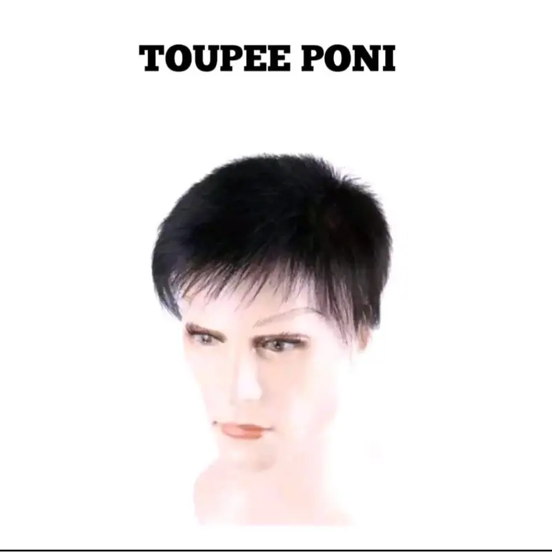 Toupee Rambut Pendek Pria untuk penutup Botak 2