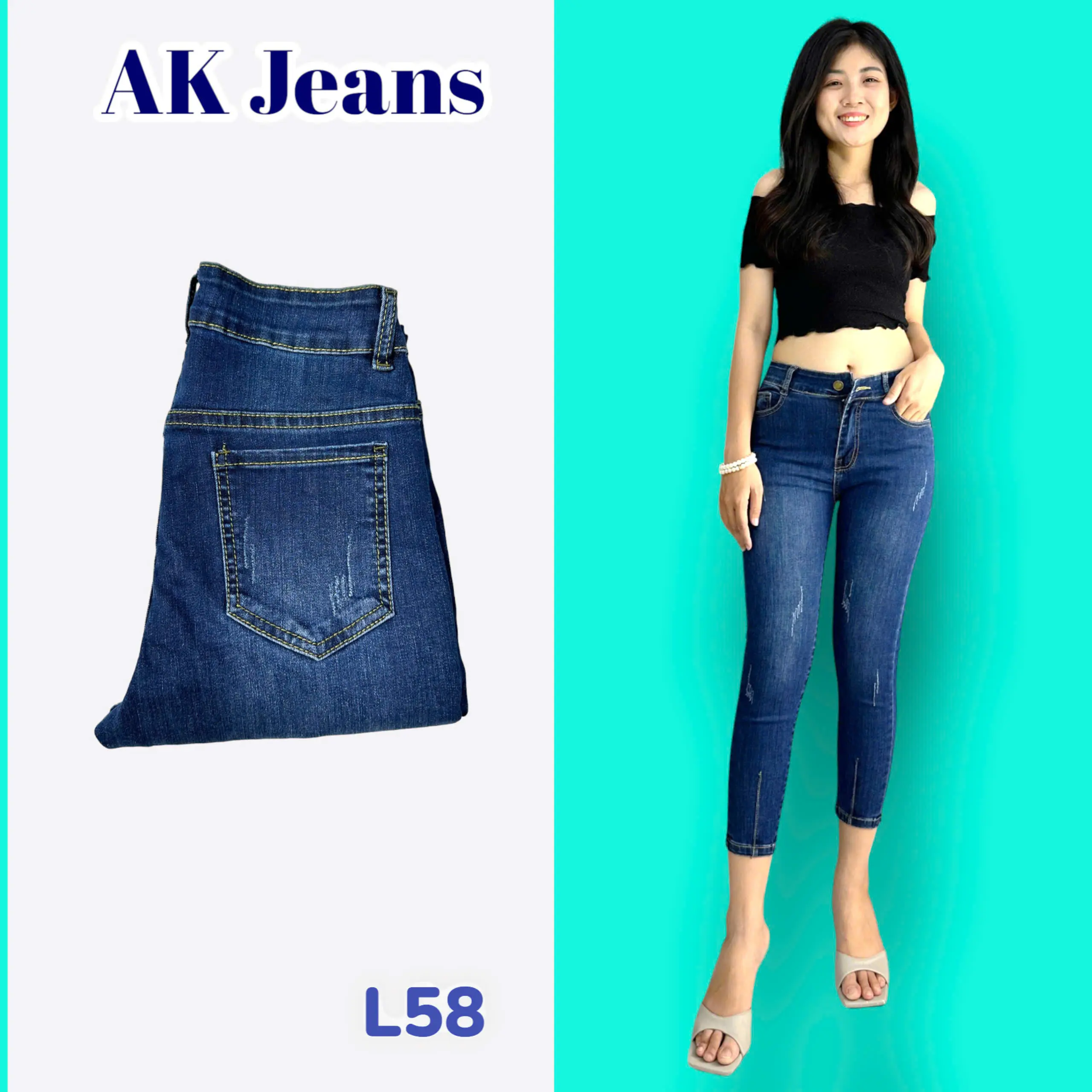 Quần Jean Nữ AKJ L19 Lỡ Lưng Thấp Lai Xếp Ly Women Pants Denim