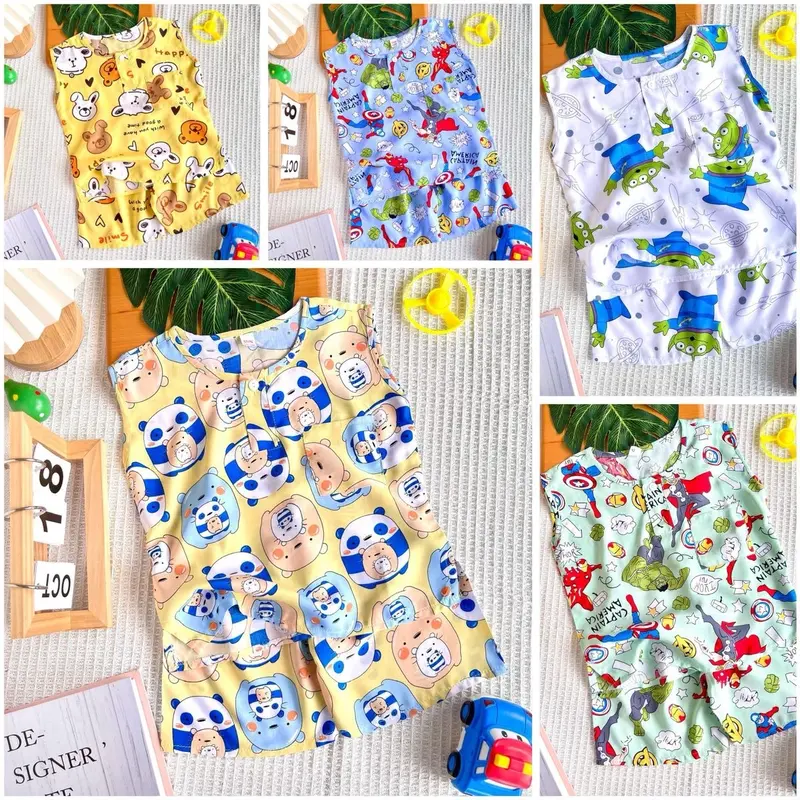 COMBO 5 BỘ ĐỒ TOLE 2 DA CHO BÉ TRAI MỀM, MÁT, THẤM HÚT MỒ HÔI TỐT PHÙ HỢP BỐN MÙA ( SÁT NÁCH, CÓ TAY) 1