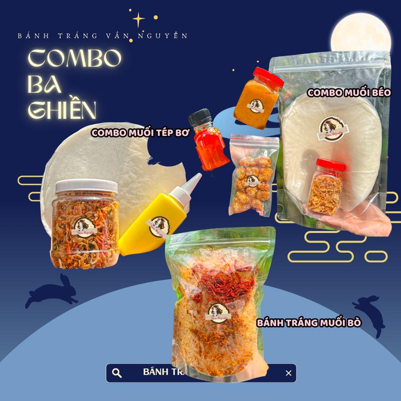Combo BA GHIỀN BÁNH TRÁNG VÂN NGUYỄN. Bánh tráng muối béo muối bò bánh tráng bơ Gia Vị Ăn Vặt Snack Food Thức Ăn
