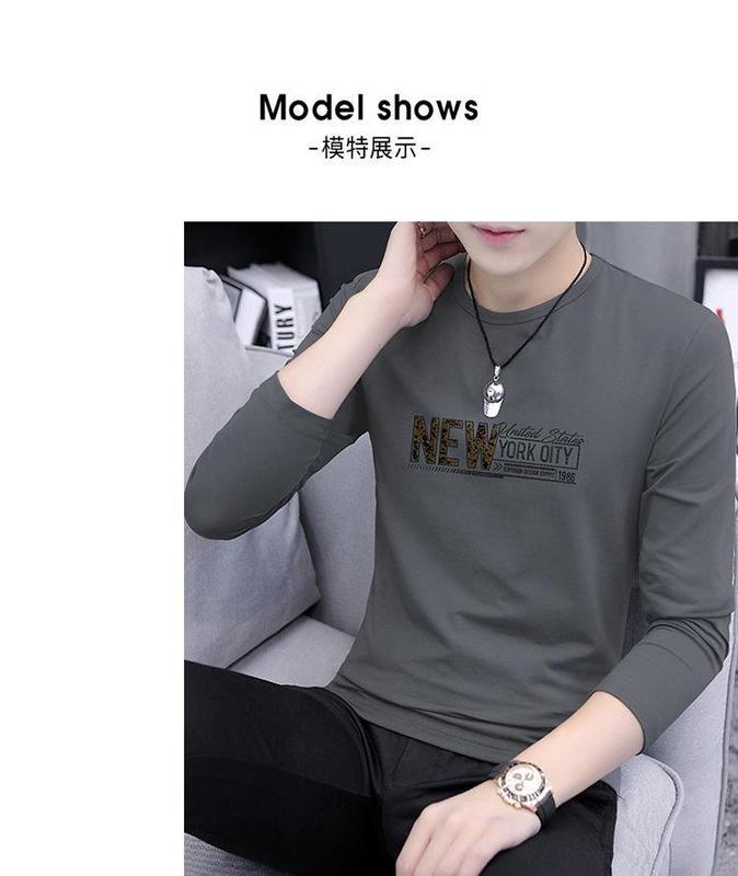 Product Introduction of 2024 round Neck Autumn Letter Printed Men's Long Sleeve T-shirt Cotton Casual Trendy All-Match Outerwear Autumn Clothes Men's Slim-Fit Shirts 3
