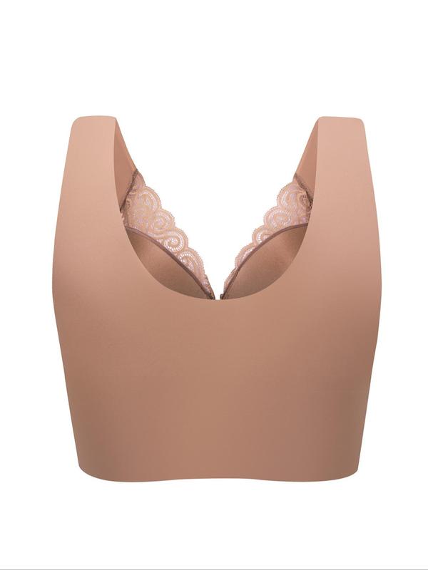 Women's Plain Contrast Lace Hook & Eye Closure Lingerie Top, Comfort Breathable Cozy Bra for Daily Wear, Lady Underwear for All Seasons, Womenswear 4