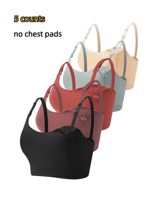 Solid Ribbed Adjustable Strap Wireless Bra, Comfort Maternity Lingerie Bra for Women, Maternity Lingeries for All Seasons, Maternity Clothing, Bra Pack, Womenswear, Sports Bra 0