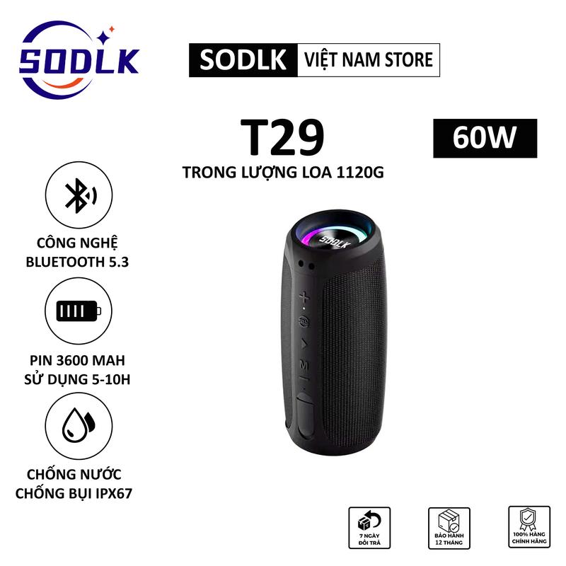 Loa Bluetooth SODLK T29 60W, 3600mAh, Âm Thanh HIFI Lo trầm Sâu, Bảo Hành 12 tháng Củ Loa Nghe Nhạc