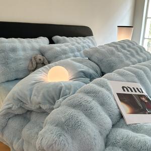 太いバブルラビットファーミルクベルベットベッド4ポイントセット新しいしいしい秋と冬の両面ベルベットコーラルベルベットベッドシーツとキルトカバー