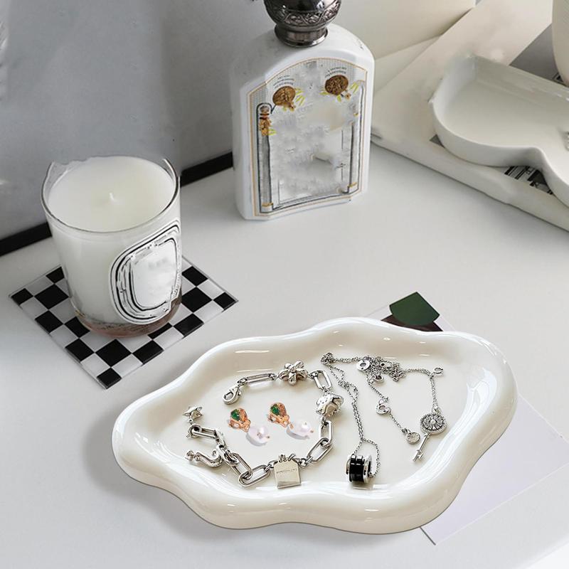 Unique Cloud Shaped Jewelry Dish Tray, 1 Count Ceramic Ring Storage Holder, Jewelry Storage Tray for Home Bedroom without Jewelry, Decorative Desk Accessories, Household Items, Jewelry Organizer, Ornaments 5