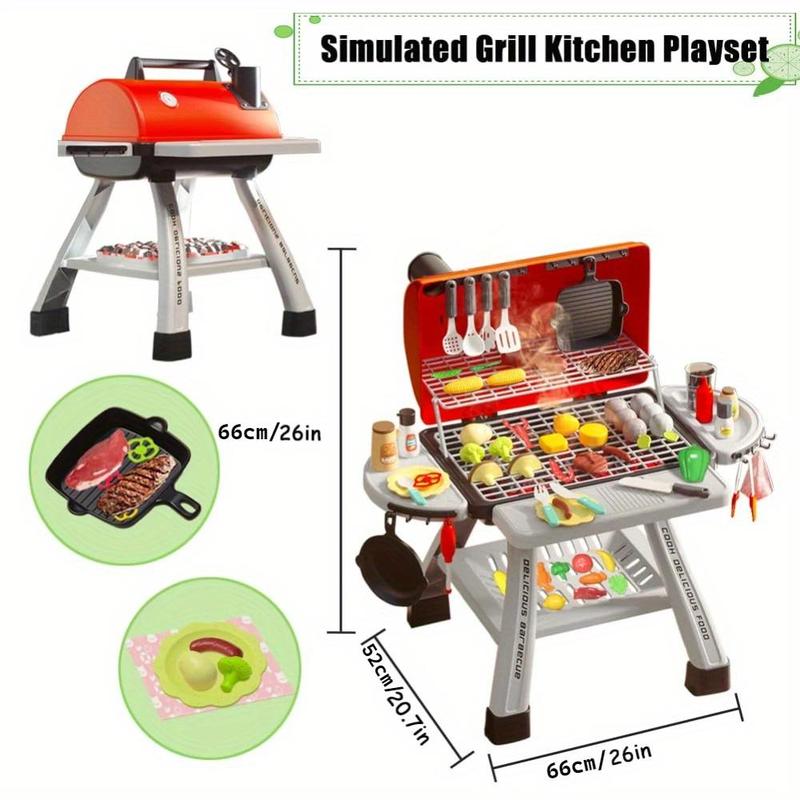 Pretend Play Barbecue Toy, Simulated Barbecue Toy with Light & Spray, Outdoor Cooking Toy for Kids, Pretend Play Toy for Boys & Girls (Bring your own 3*"AA" batteries) 1