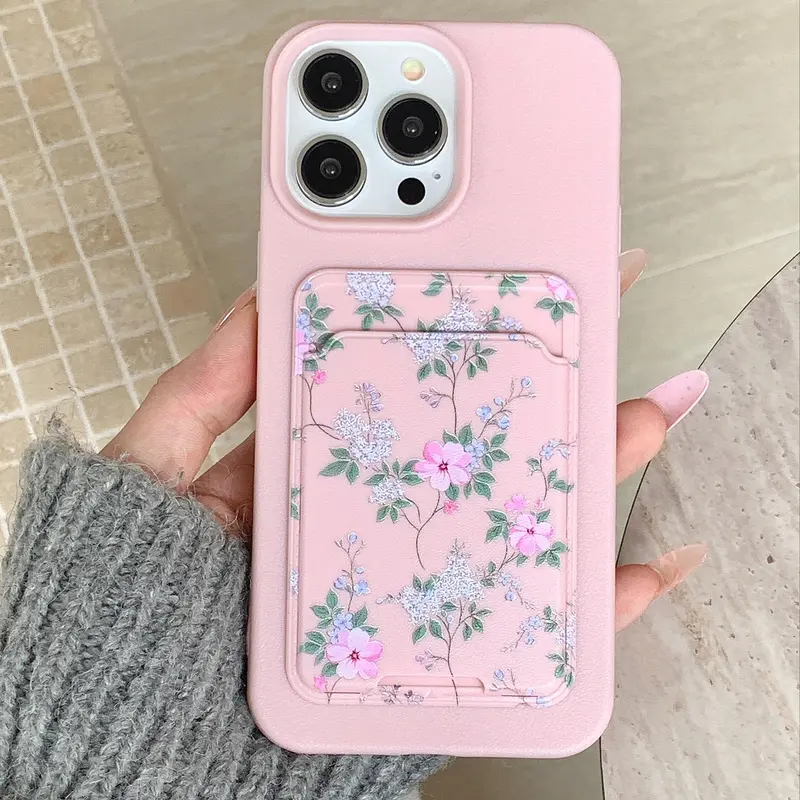 Flower Pattern Phone Case with Card Holder, 2 Counts/set Phone Protective Cover, Phone Accessories Compatible with iPhone 11 12 13 14 15 Pro Max 4