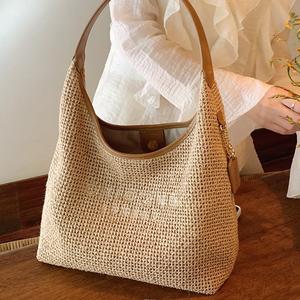 Summer woven tote bag, large capacity underarm bag for beach vacation and sandal-wear, multiple styles available, fashionable travel accessory