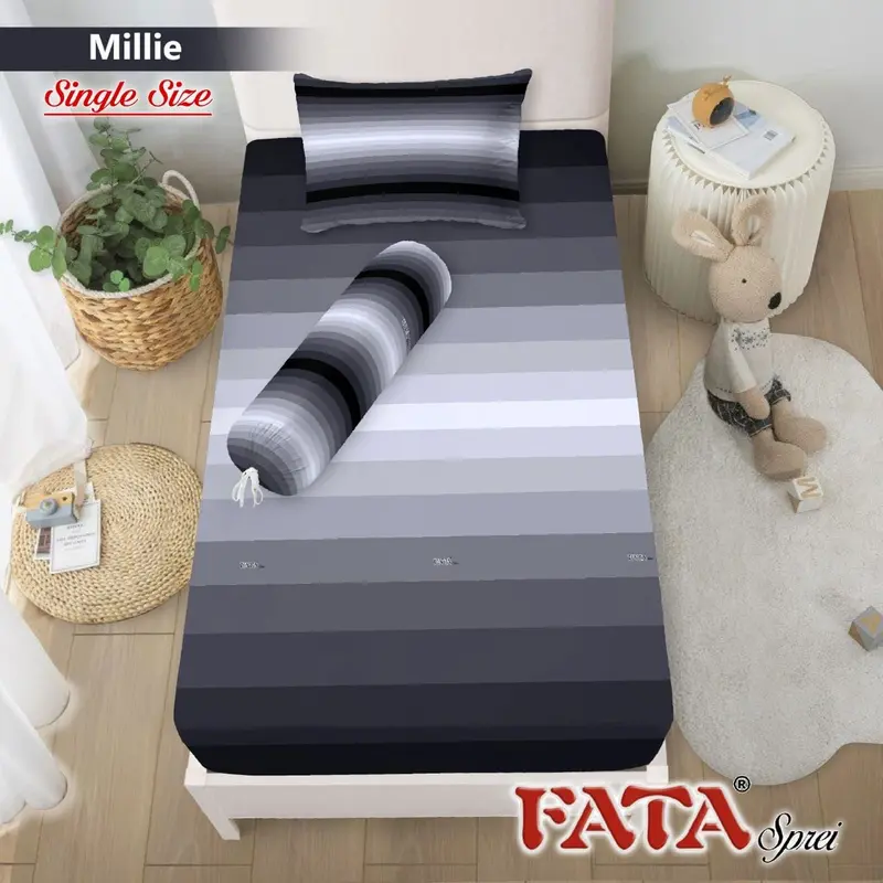 FATA SPREI MONOKROM SINGLE 120x200X20, 100X200X20 & 90X200X20 Bantal Guling Karet 5