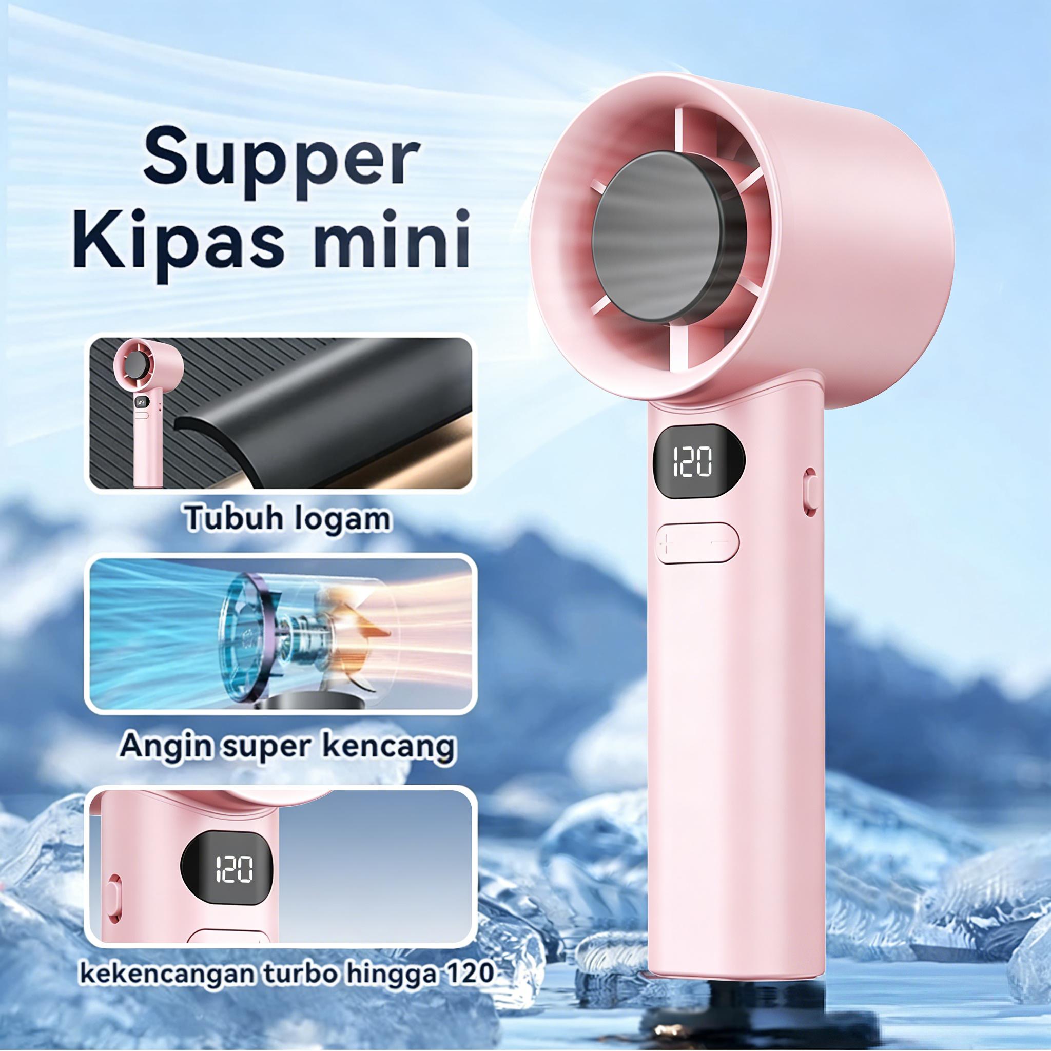 COD 2026 Kipas Angin Mini Portable Genggam - Kuat Angin Kecil dengan Tali Gantungan untuk Anak Sekolah Murah kipas angin mini kuat tahan lama 24 jam usb kipas angin mini 16500RPM 120 gear wind hight-speed kipas angin digital display adjustable fan