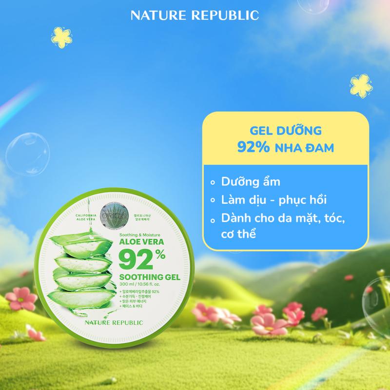 C Nature Republic Gel dưỡng da nha đam Soothing & Moisture Aloe Vera 92% Soothing Gel Jar 300ml Skincare Dưỡng Ẩm Da