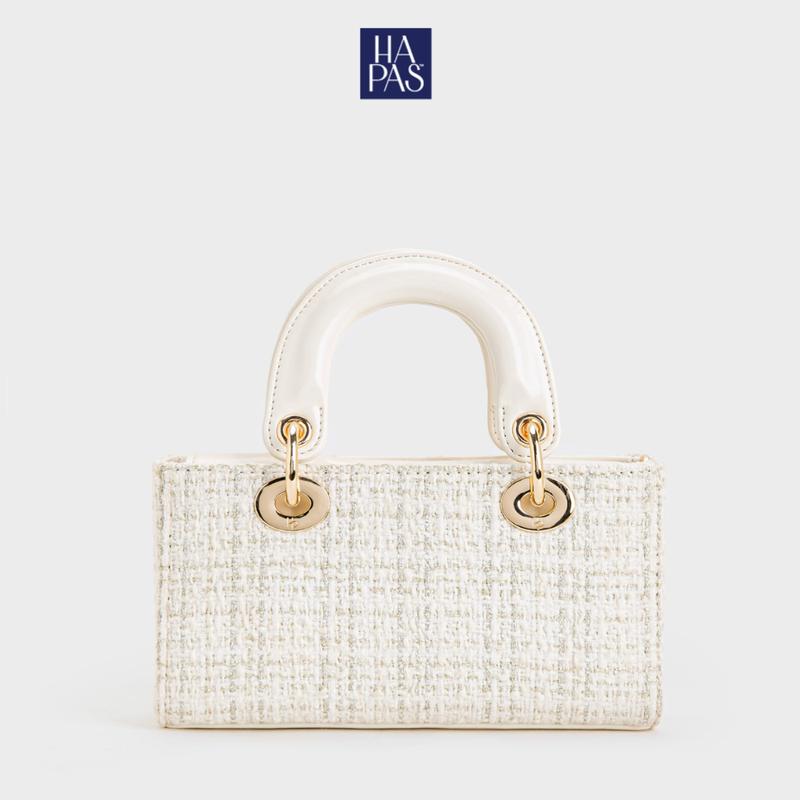 [BST "BY THE T"] Túi Xách Nữ HAPAS Quai Đôi Dáng Hộp QUINX BAG Dạ Tweed Size 22 - TXT240983 Bag Lady Quai Xách Sang Trọng