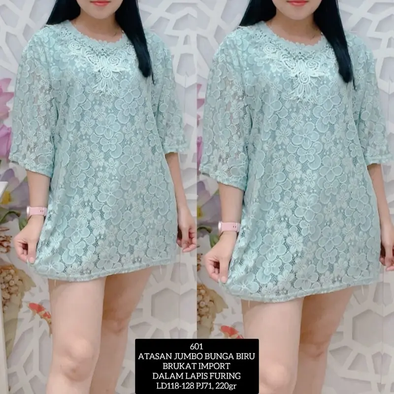 KLV Atasan Blus Brokat Wanita Jumbo Import Lengan 3/4 - 601 3