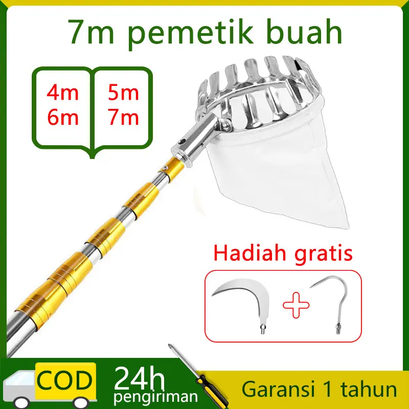 Pemetik Buah nyaman cepat Pemetik Buah Teleskopik ketinggian tinggi gunting buah yang dapat disesuaikan Baja Bulat Keranjang 0